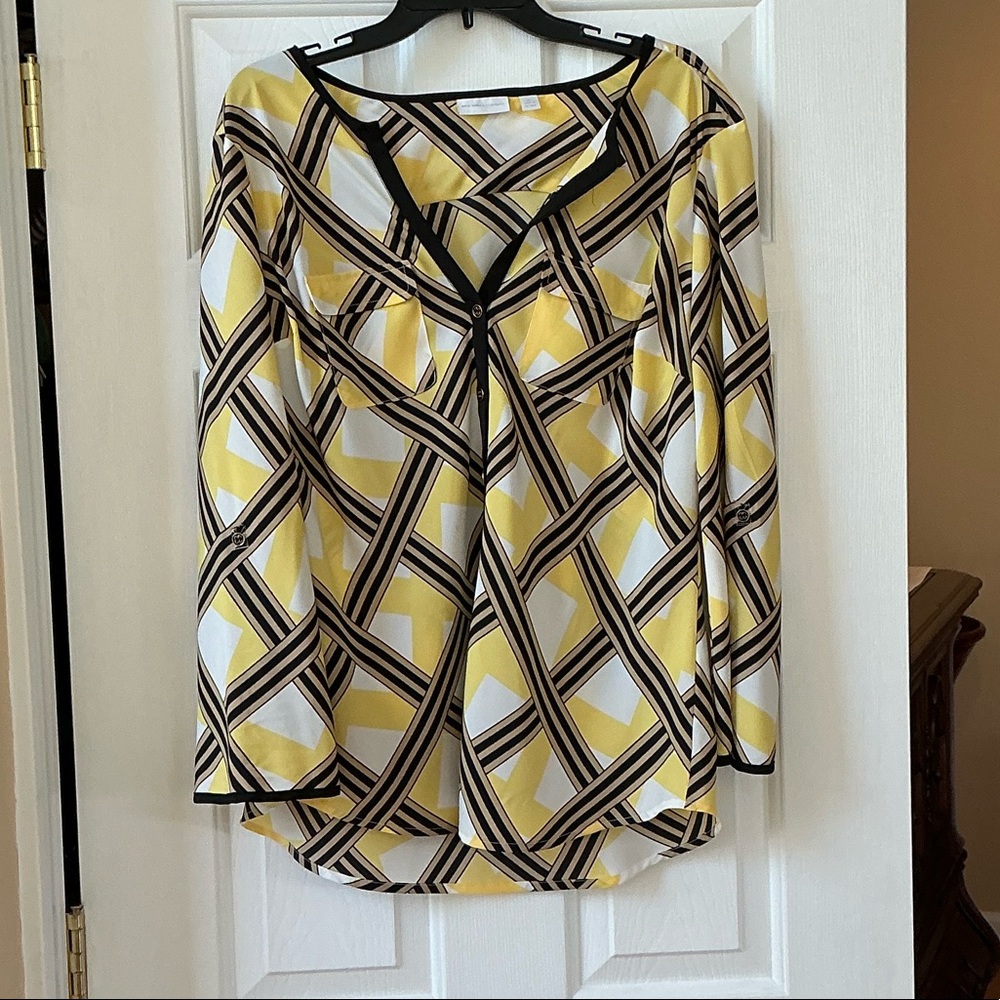 Yellow Geometric Print Long-Sleeve Women's Blouse